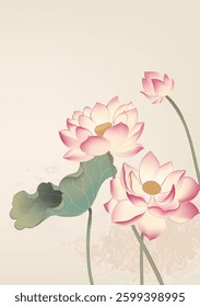 Chinese style vertical plate illustration design hand-painted style lotus