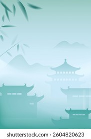 Chinese style vertical plate illustration design Chinese architecture