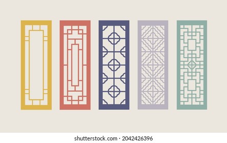 Estilo chino de ventana y patrón de puerta. Ornamento chino para la pared y ventana en plano