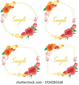 Chinese styled flower wreath ornament decoration frame flat design vector on white background.