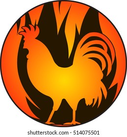 Chinese symbol of 2017 year - red flame rooster with fire in round shape