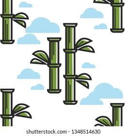 Chinese symbol bamboo plant sticks seamless pattern vector jungle greenery China flora endless texture floral ornament wallpaper botany or biology Oriental rainforest tree part background or backdrop