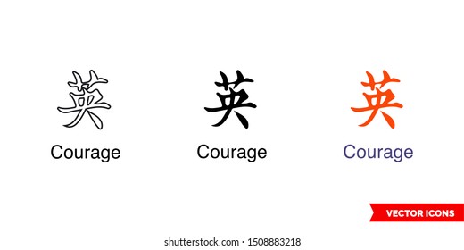 Chinese symbol tattoo bracelet courage icon of 3 types: color, black and white, outline. Isolated vector sign symbol.