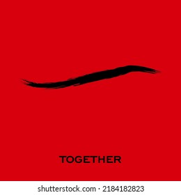 Chinese symbol Together vector. Black Chinese letter calligraphy hieroglyph isolated on red background. Vector hand drawn illustration