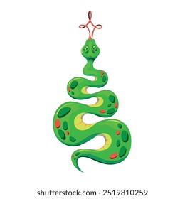 Chinese symbol of the year - Snake. Silhouette of New Year tree - spruce - in the form of a snake. New Year illustration, flat vector.