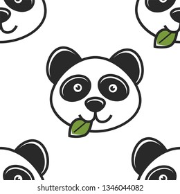 Panda de animales simbólicos chinos con hojas en la boca sin fisuras vectorial oso blanco y negro especies exóticas extinción textura interminable fauna China fauna alimento orgánico mamífero papel tapiz de la planta alimenticia