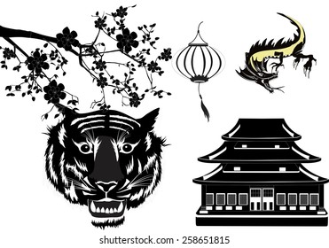 Chinese symbols elements set