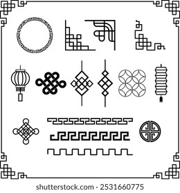 símbolos e padrões chineses em um quadro quadrado