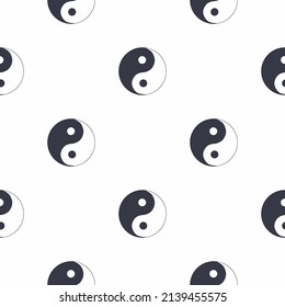 Chinese symbols seamless pattern. the coin with hieroglyphs, yin-yang, red fan, lanterns. Traditional signs