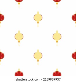 Chinese symbols seamless pattern. the coin with hieroglyphs, yin-yang, red fan, lanterns. Traditional signs