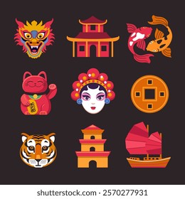 chinese symbols and signs for web page, print, sticker, ads, 