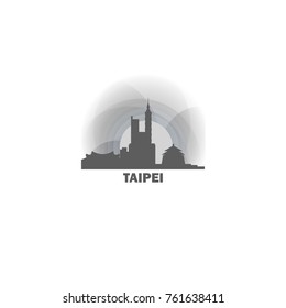 Chinese Taipei black white sunrise sunset city panorama landscape horizon buildings skyline flat icon logo