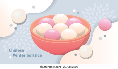 Chinesische und taiwanesische Festivals, Lantern Festival oder Winter Solstice Segen Karte, köstliche Glutinous Reisbälle, bunt, Comic-Illustrationen abstrakter Hintergrund