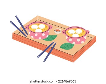 Chinese and Taiwanese festivals. Lantern Festival. Asian dessert made of glutinous rice balls. Vector flat illustration in cartoon style.