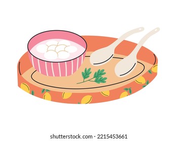 Chinese and Taiwanese festivals. Lantern Festival. Asian dessert made of glutinous rice balls. Vector flat illustration in cartoon style.