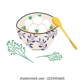 Chinese and Taiwanese festivals. Lantern Festival. Asian dessert made of glutinous rice balls. Vector flat illustration in cartoon style.