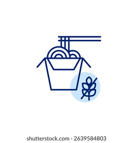 Chinese takeaway, noodles and chopsticks and gluten free symbol. Dietary restrictions, food labelling. Pixel perfect, editable stroke vector icon