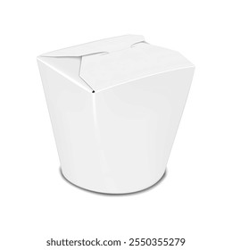 Chinese takeout round bottom paper noodle box. 3d mock-up. Blank white paperboard takeaway Asian food box. Realistic vector mockup. Eco wok container. Template for design