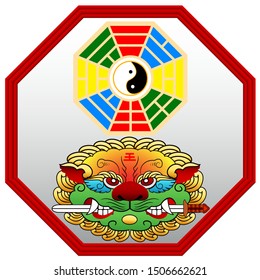 Chinese Talisman Octagon amulet and lion sword Graphic vector.