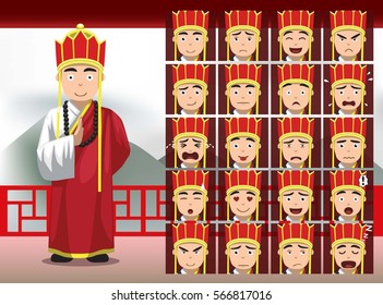 Chinese Tan Sanzang Cartoon Emotion faces Vector Illustration