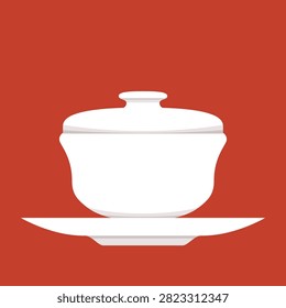 Chinese tea bowl isolated. Vector illustration of Chinese traditional tea bowl Gaiwan.