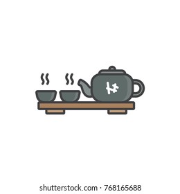 Chinese tea ceremony flat line colored icon.