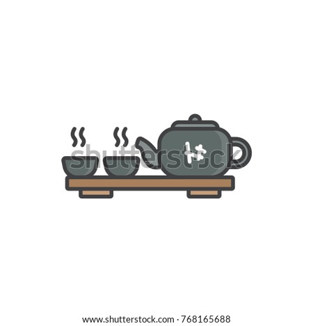 Chinese tea ceremony flat line colored icon.