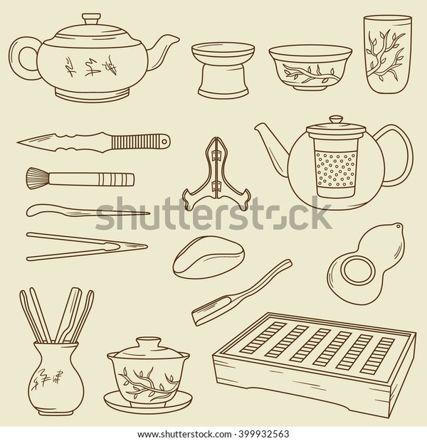 Chinese Tea Ceremony Hand Drawn Icons Stock Vector (Royalty Free ...