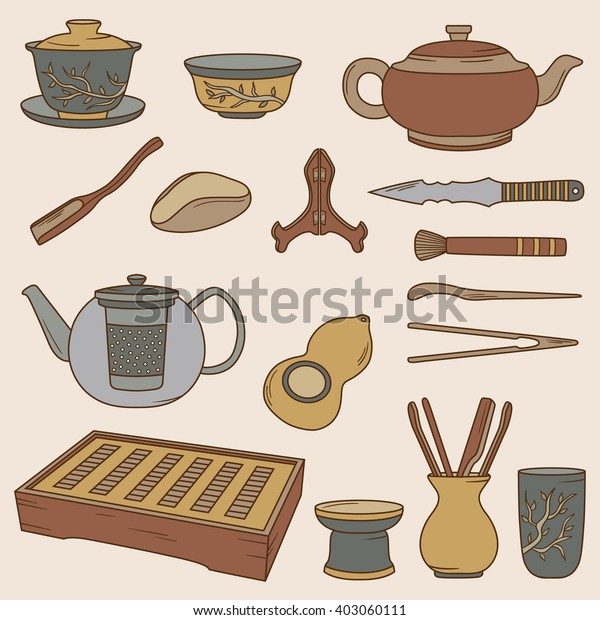 Chinese Tea Ceremony Hand Drawn Icons Stock Vector (royalty Free 