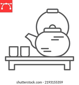 Chinese tea ceremony line icon, cafe and culture, japenese teapot vector icon, vector graphics, editable stroke outline sign, eps 10.