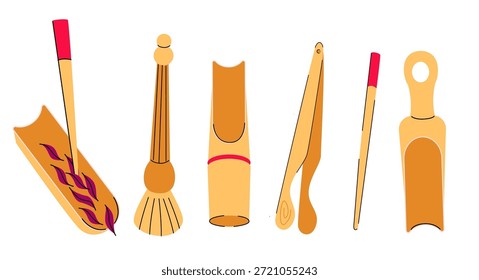 Werkzeuge für chinesische Teezeremonie. Flache Vektorsymbole von Gong Fu Cha Utensils. Chinesische Tee-Tradition. 
