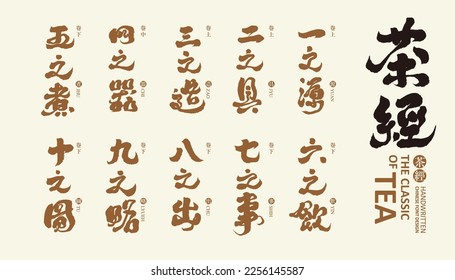 Chinese "Tea Classic", Chinese title, calligraphy text material, strong handwriting style, Asian tea, classical style.