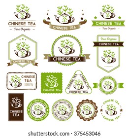 Chinese tea labels and badges collection.