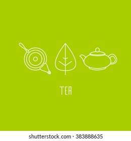 Chinese tea linear icons set. Teapot.
