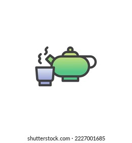 Chinese tea pot and cup filled outline icon, line vector sign, linear colorful pictogram isolated on white. Symbol, logo illustration. Vector graphics