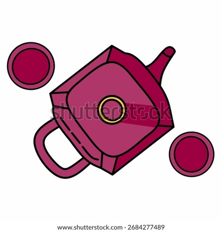 chinese tea in teapot with cups, topview