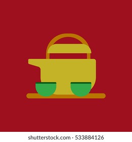 Chinese Tea Vector illustration of Chinese Teapot and cups in flat style