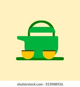 Chinese Tea Vector illustration of Chinese Teapot and cups in flat style