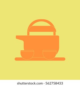 Chinese Tea Vector illustration of Chinese Teapot and cups in flat style