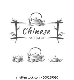 Chinese tea vector logo template. Label for package. Plus additional elements for the logo.