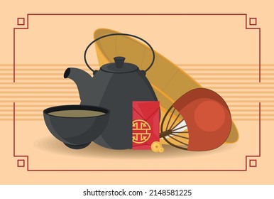 chinese teapot and fan design