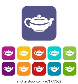 Chinese teapot icons set vector illustration in flat style In colors red, blue, green and other