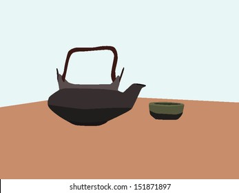A Chinese Teapot with a Sake cup vector 