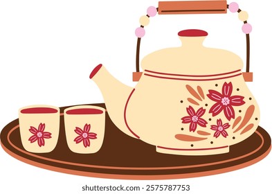 Chinese Teapot Set Hand Drawn Vector Illustration