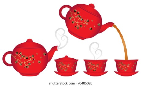 Chinese Teapot and Teacup Collection Vector