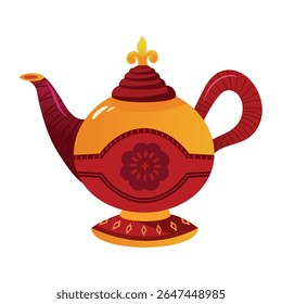 bule chinês com motivos tradicionais, ilustração de estilo plano