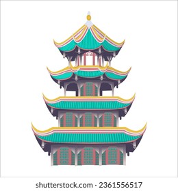 Chinese temple. Chinese architecture, weather.Vector in cartoon style.