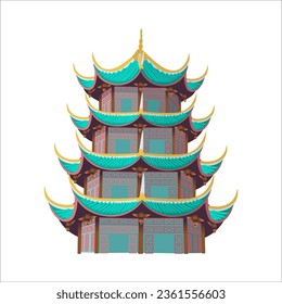 Chinese temple. Chinese architecture, weather.Vector in cartoon style.