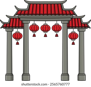 Chinese Temple Cartoon Colored Clipart 