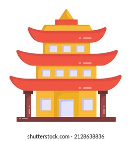 Chinese temple flat icon, editable vector of forbidden city pagoda

